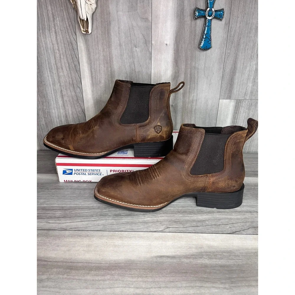 Ariat Booker Chelsea Boots Mens 11 Brown Square Toe Leather 10031452